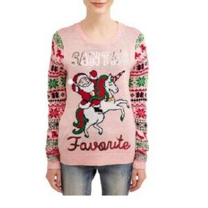 No Boundaries NWT Christmas Sweater Santa's Favorite Pink Juniors XL 15-17